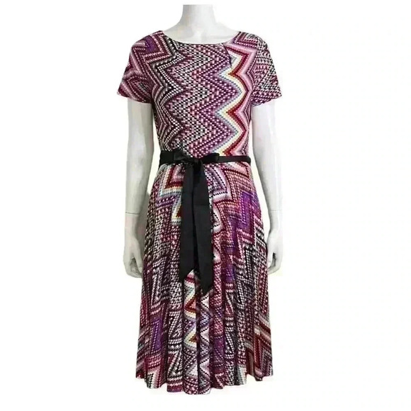 Nina Leonard Checkered Chevron Multicolored Dress - Picture 11 of 11
